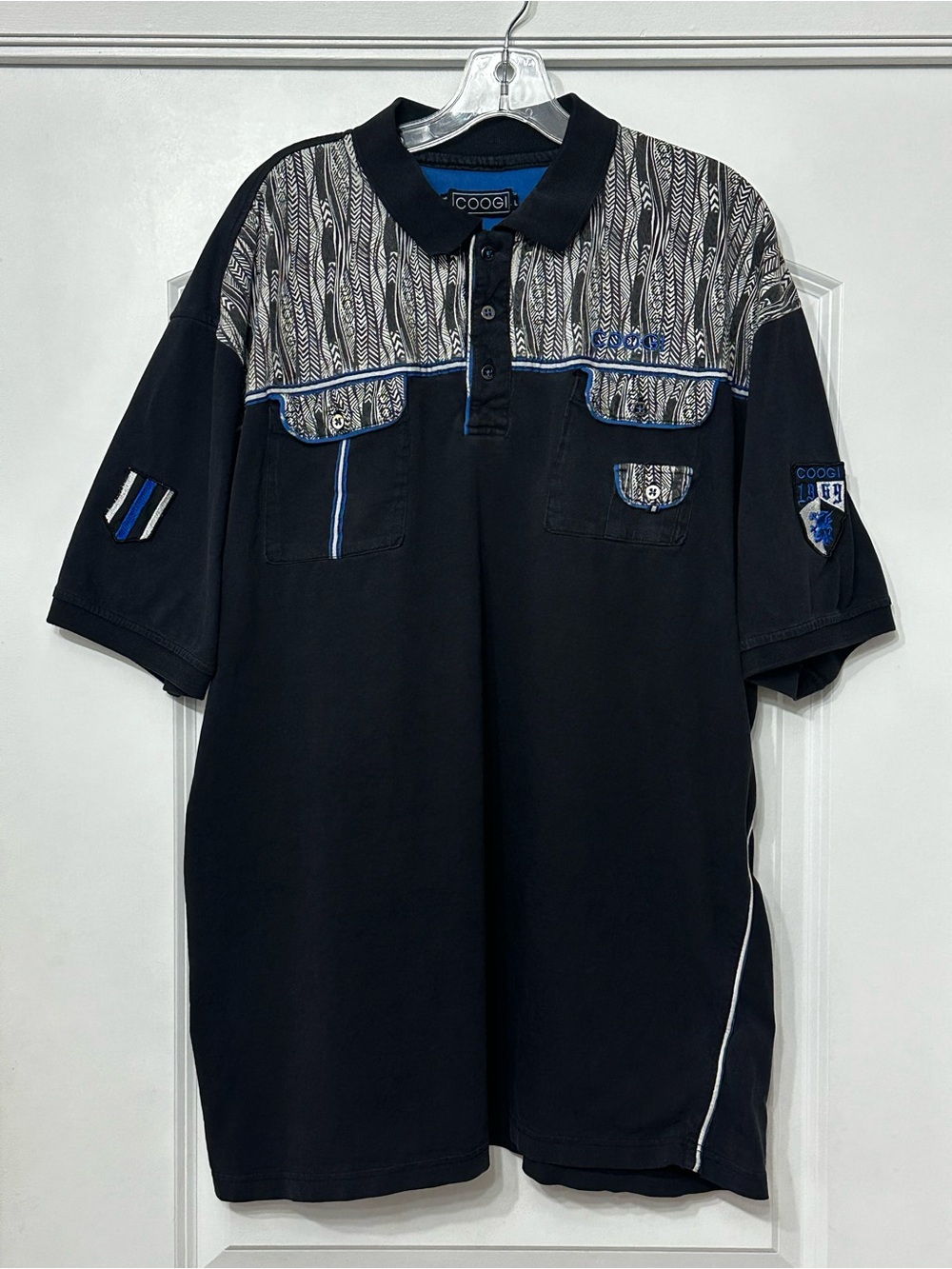Vintage COOGI Polo Shirt Men's Size 4XL Black Graphic Print Y2K Big & Tall